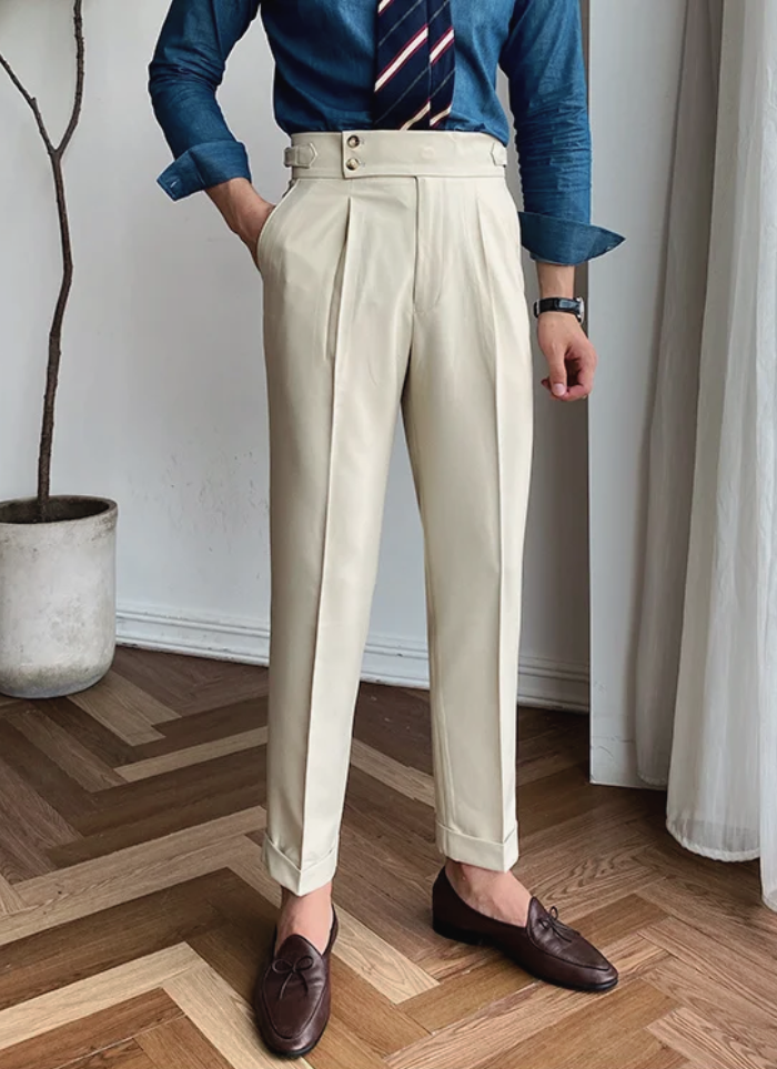 Mid-High Waist Italian Trousers - Ivory - Ardent & Ash