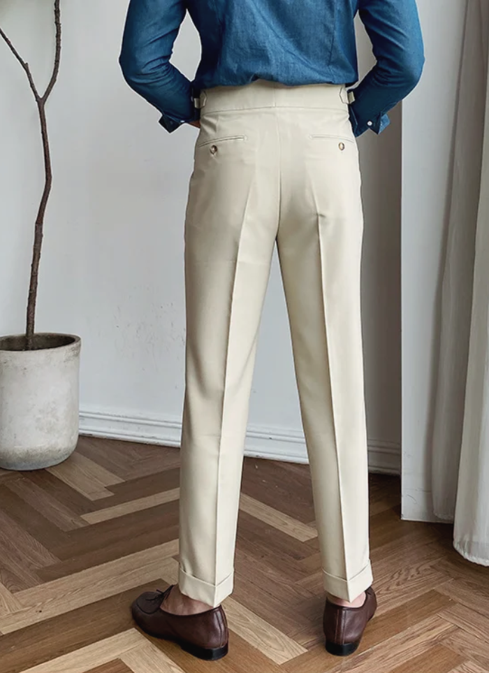 Mid-High Waist Italian Trousers - Ivory - Ardent & Ash