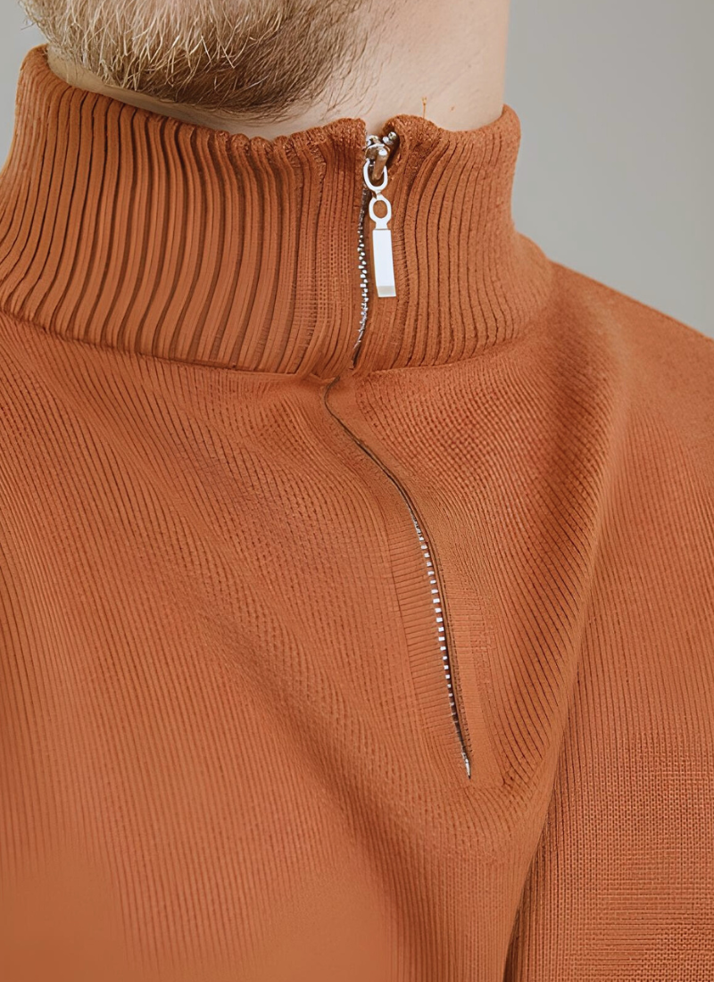 Half-Zip Knit Sweater - Brown