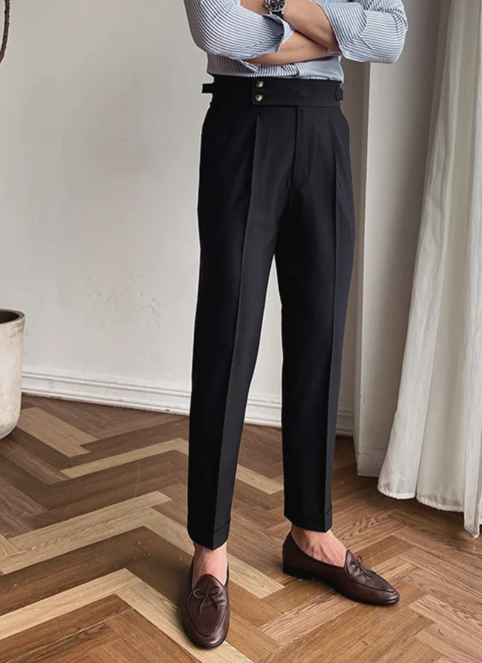 Mid-High Waist Italian Trousers - Black - Ardent & Ash