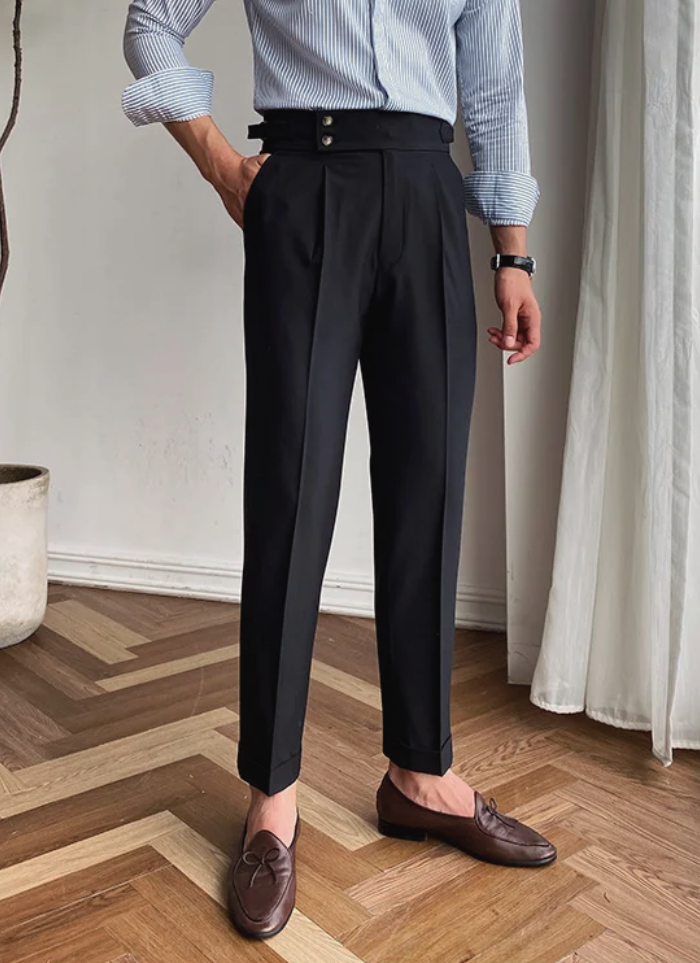 Mid-High Waist Italian Trousers - Black - Ardent & Ash