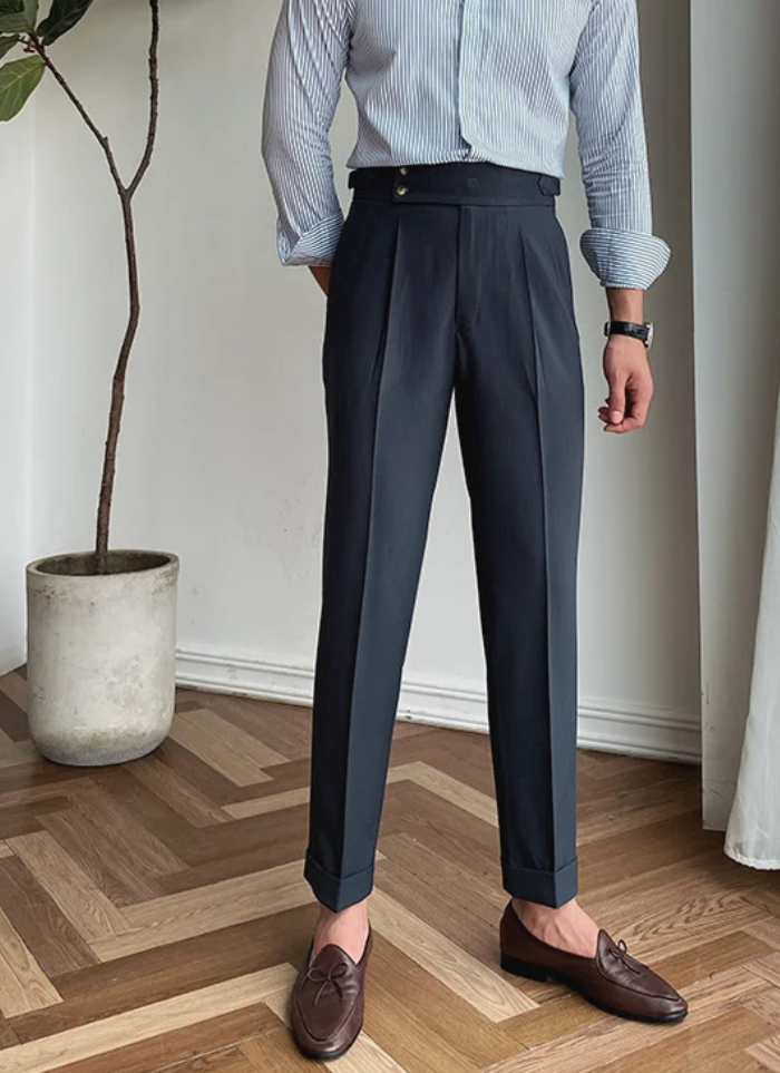 Mid-High Waist Italian Trousers - Grey - Ardent & Ash