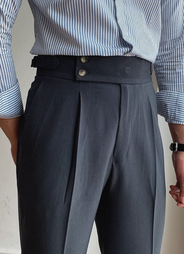 Mid-High Waist Italian Trousers - Grey - Ardent & Ash