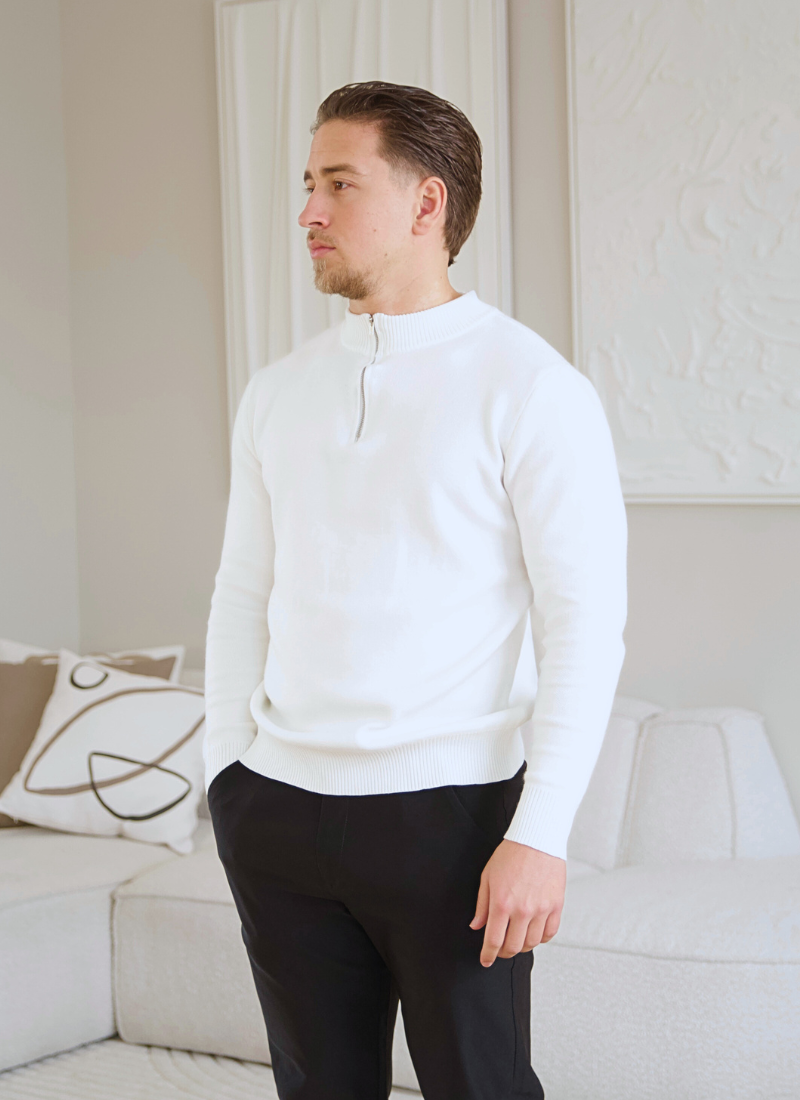 Half-Zip Knit Sweater - White