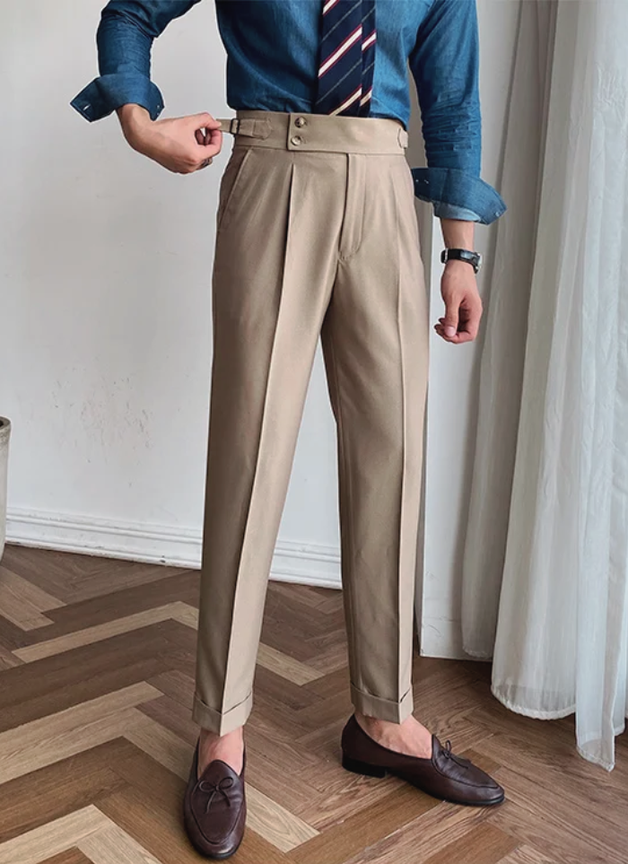 Mid-High Waist Italian Trousers - Brown - Ardent & Ash