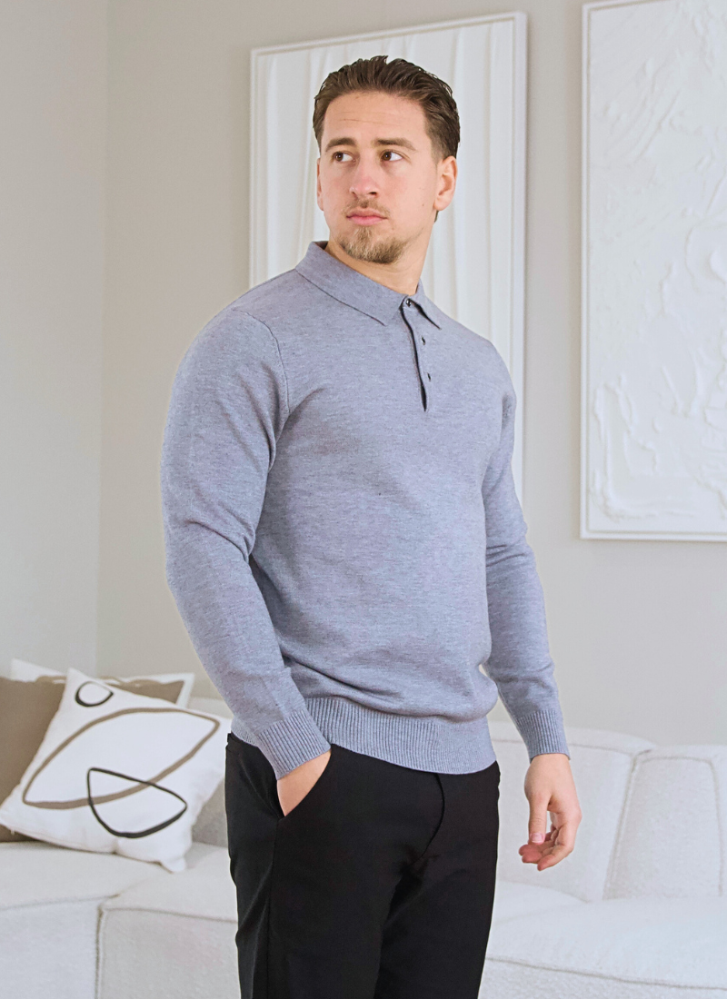 Knit Polo Sweater - Grey