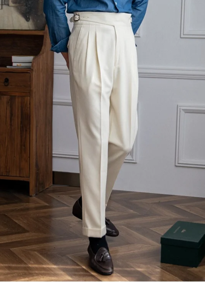 Mid-High Waist Naples Trousers - white - Ardent & Ash