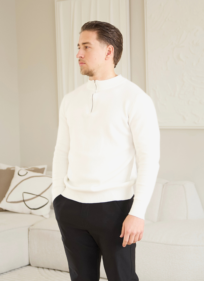 Half-Zip Knit Sweater - White