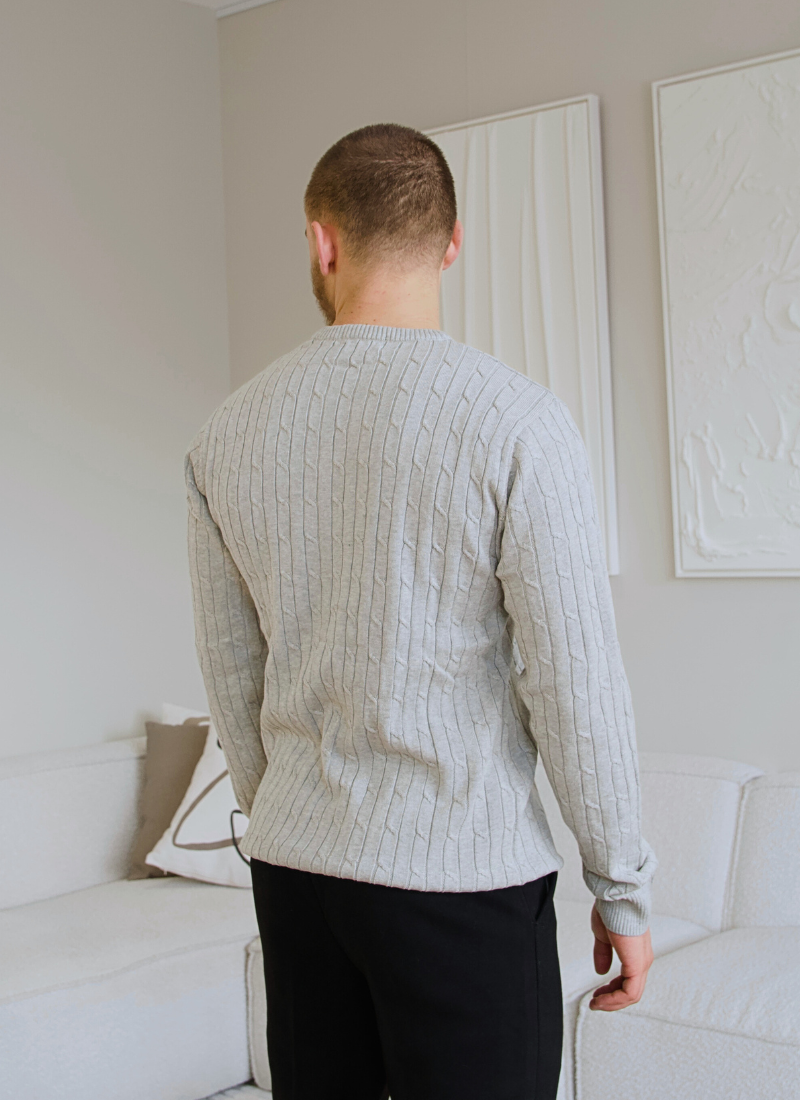 Cable Knit Wool-Cashmere Sweater - Grey