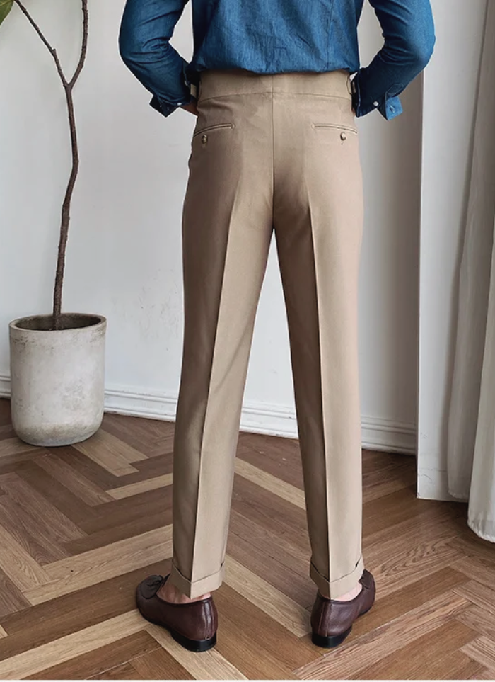 Mid-High Waist Italian Trousers - Brown - Ardent & Ash