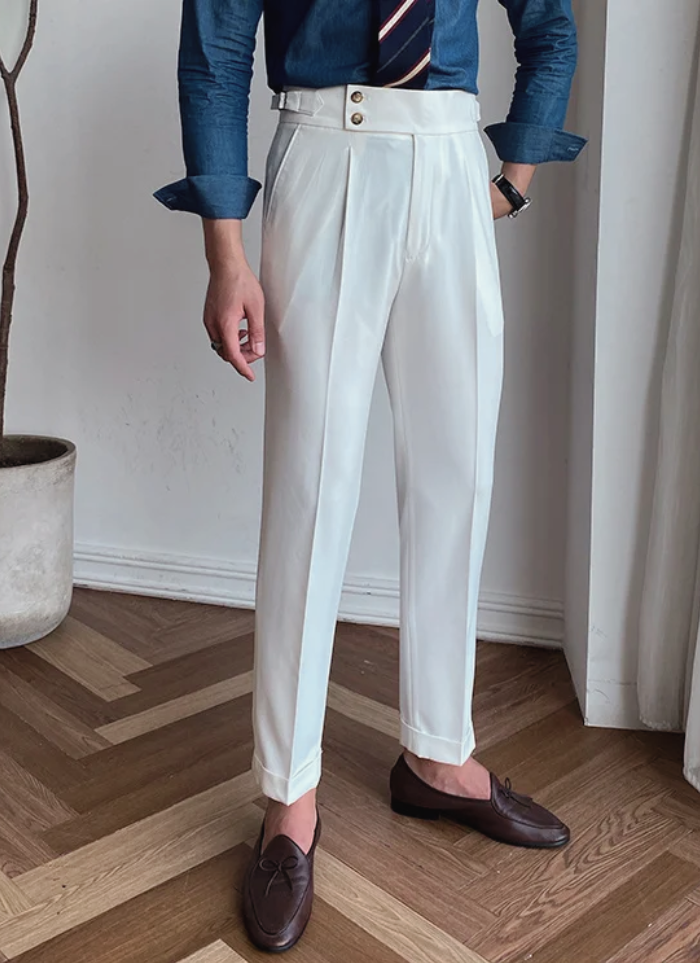 Mid-High Waist Italian Trousers - White - Ardent & Ash