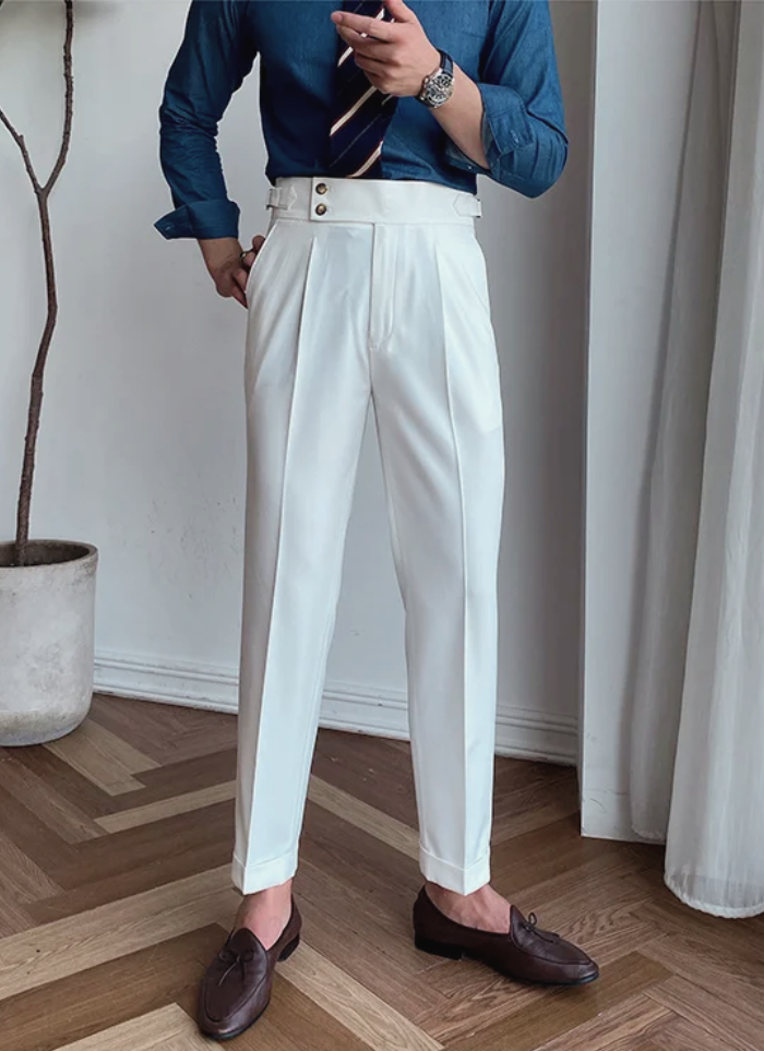 Mid-High Waist Italian Trousers - White - Ardent & Ash