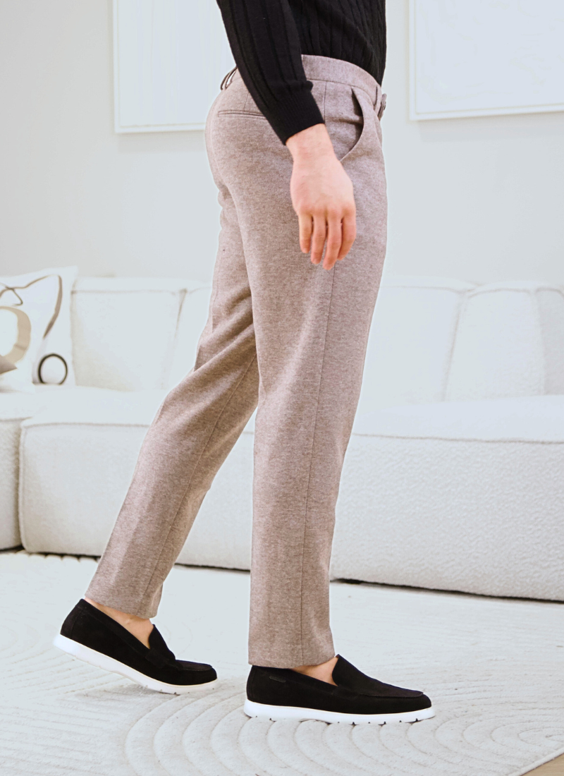 Thickened Melange Wool-Mix Trousers - Stone