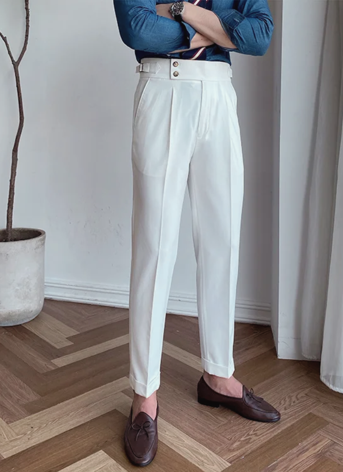 Mid-High Waist Italian Trousers - White - Ardent & Ash