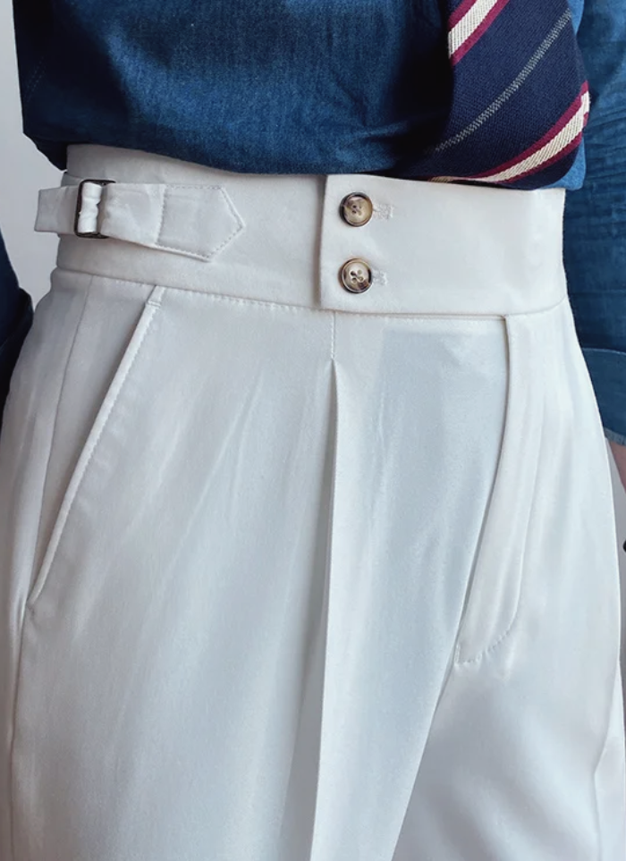 Mid-High Waist Italian Trousers - White - Ardent & Ash