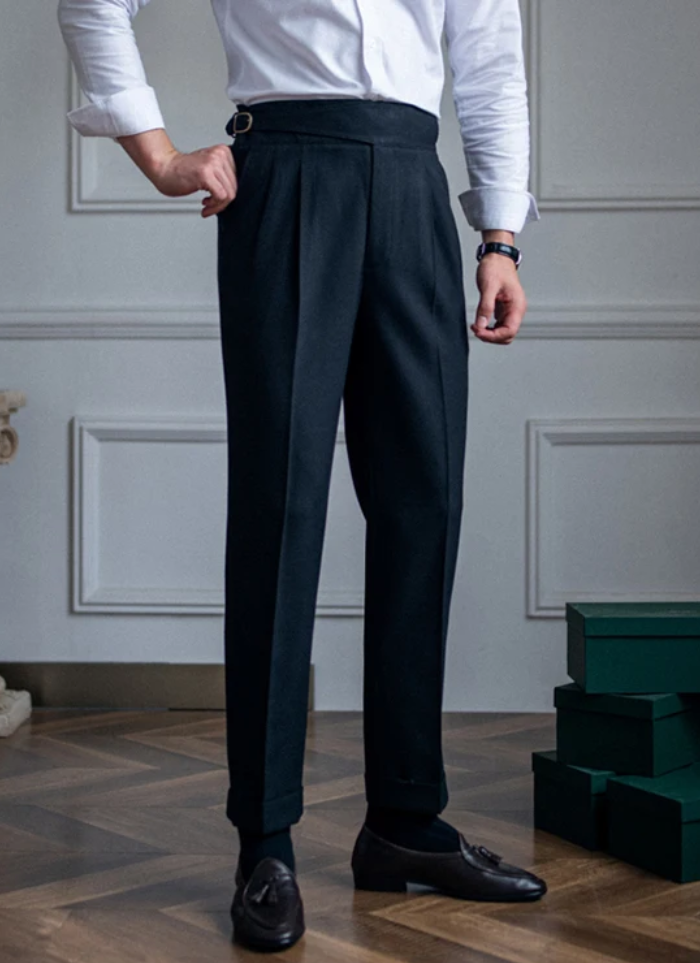 Mid-High Waist Naples Trousers - navy - Ardent & Ash