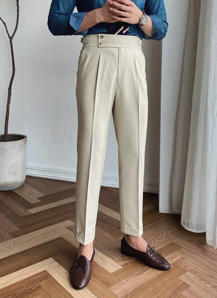 Mid-High Waist Italian Trousers - Ivory - Ardent & Ash